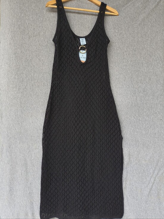 Shade & Shore Other - Shade & Shore Crochet Ring‑Front Midi Cover‑Up Dress – Black M NWT